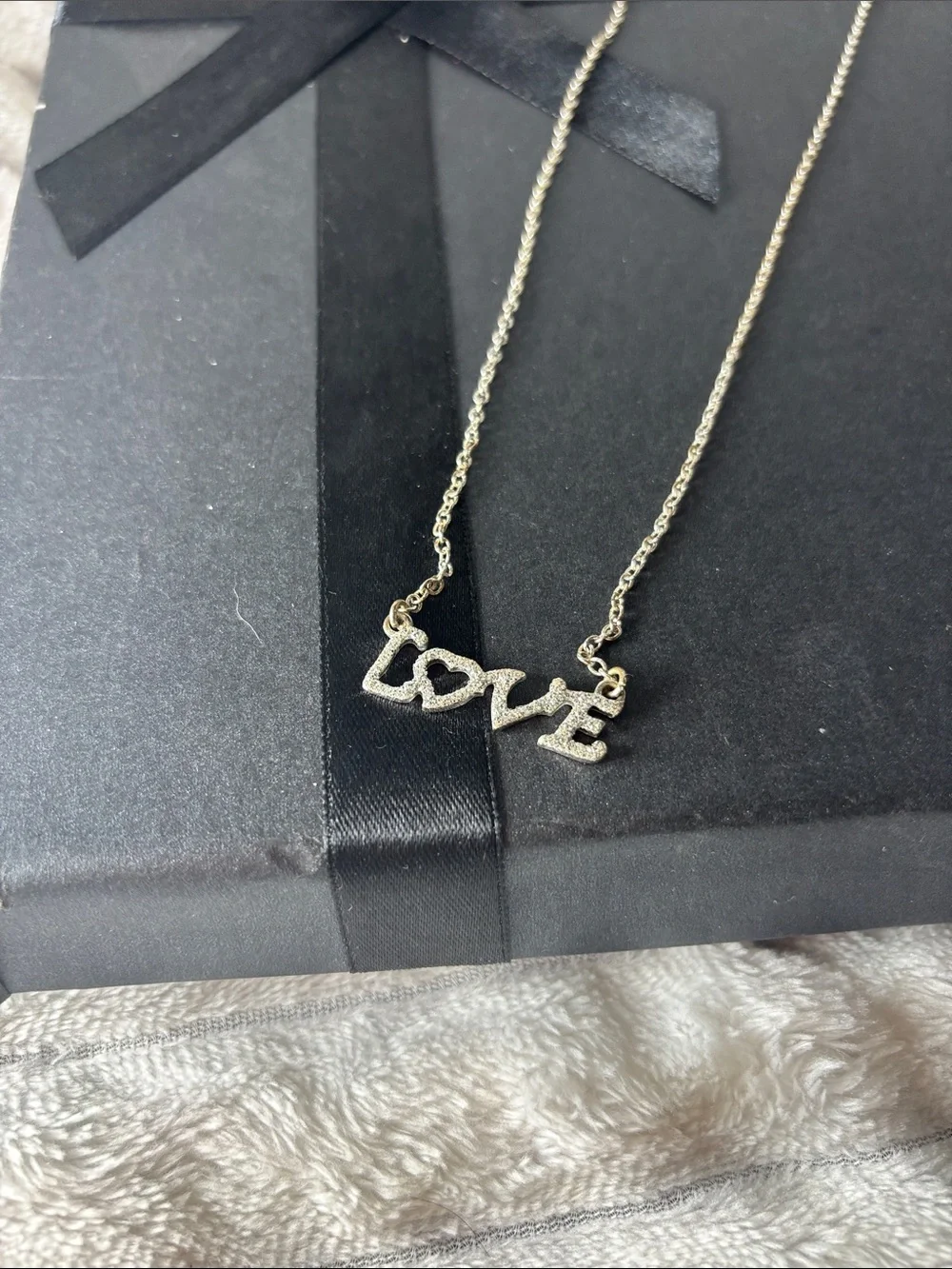 'Love' Rhinestone Necklace - Silver Tone Icing